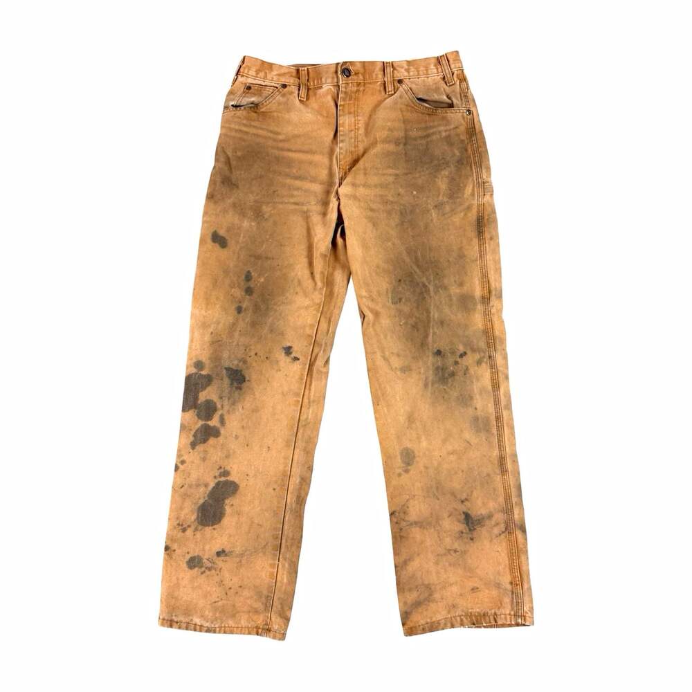 Vintage Distressed and Thrashed Dickies Men's Brown Canvas Work Pants 34x32
